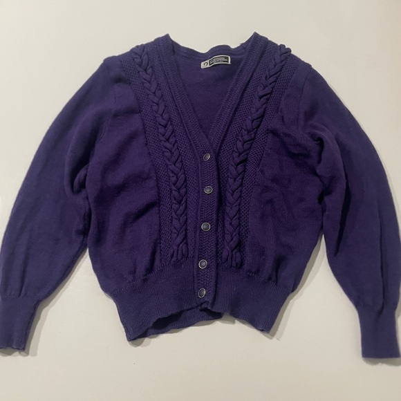 Sweaters - Purple Wool Knit Women's Cardigan